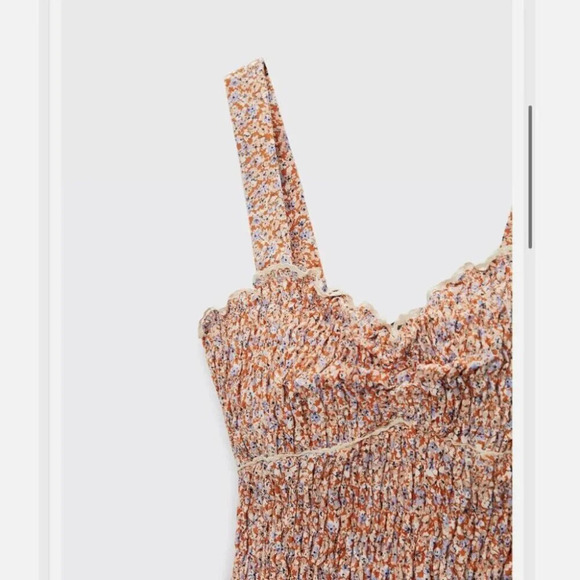 Zara Ditzy Floral Smocked Elasticized Mini Dress Orange Lilac Size Medium - Picture 2 of 9